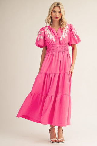 Embroidery Detail Tiered Midi Dress