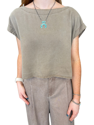 Button Back Linen Cropped Top