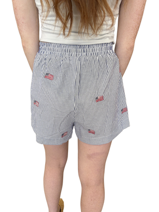 Stripe Flag Embroidered Shorts