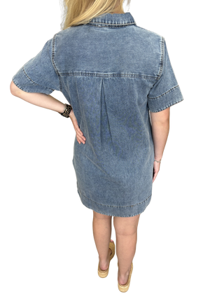 Luna Denim Dress W/Short Sleeve Collared Dress