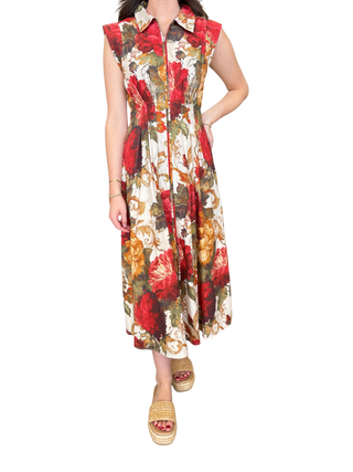 Floral Sleeveless Collared Dress With Zipper