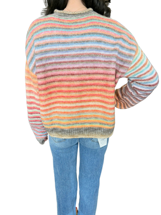 Multi Colored Button Up Cardigan With roll Details