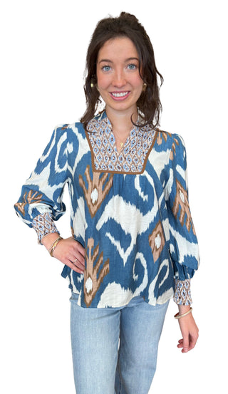 Long Sleeve Denim Printed Top