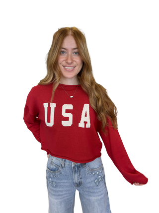 Long Sleeve Mock Neck "USA" Sweater