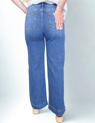 Tummy Control High Rise Ankle Wide Front Pintuck Jeans