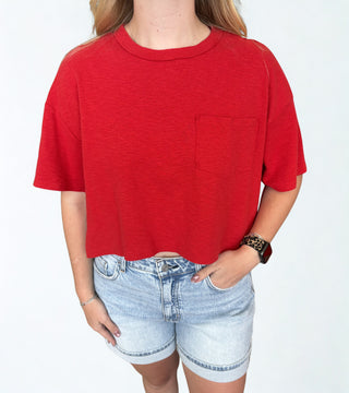 Boxy Crew Neck Top With Pocket
