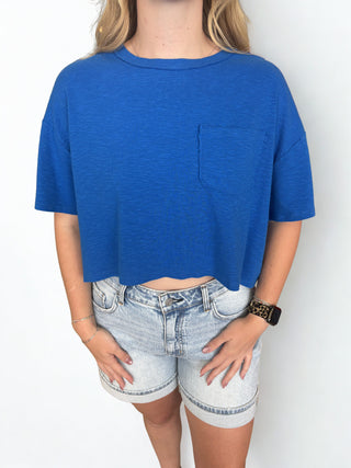 Boxy Crew Neck Top With Pocket