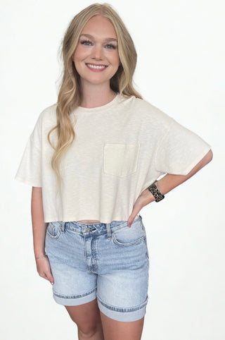 Boxy Crew Neck Top With Pocket
