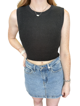 Black Bow Back Detail Sleeveless Sweater Top