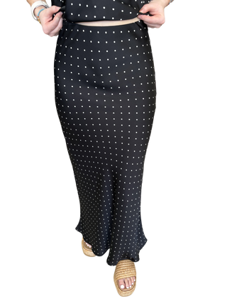 Dot Waist Elastic Band Satin Midi Skirt