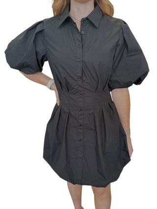 Black Bubble Hem Button Down Dress