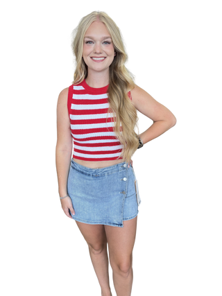 Red Striped Bow Back Detail Sleeveless Top