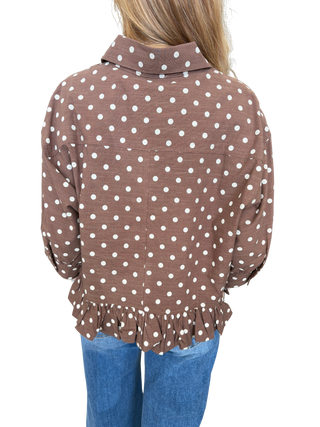 Polka Dot Ruffled Hem Blouse