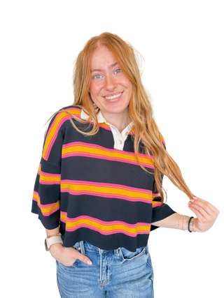 Striped Half Sleeve Knit Polo