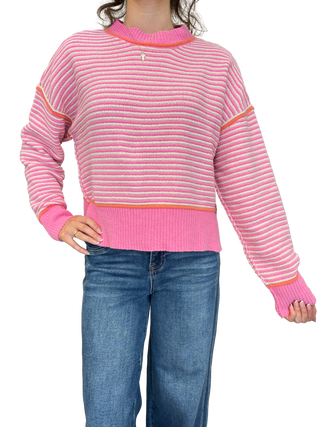 Contrast Trim Stripe Knit Sweater