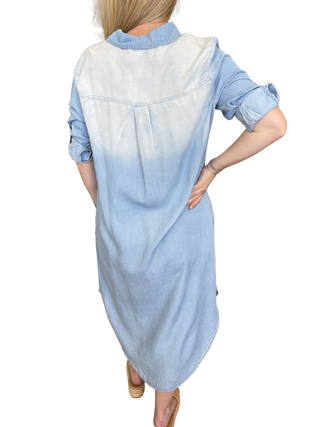 Roll Tab 3/4 Sleeve Tencel Denim Shirt Midi Dress