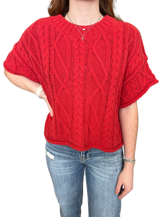 Round Neck Short Sleeve Knit Sweater Top