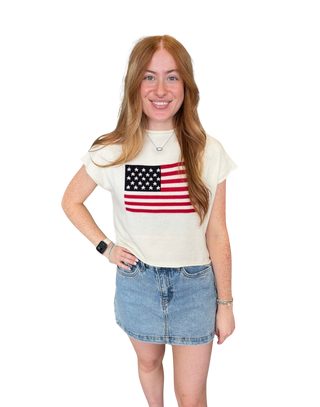 Mock Neck "USA Flag" Graphic Sweater