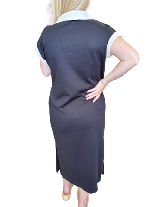 Black Midi T-Shirt Style Dress With White Detailed Trim