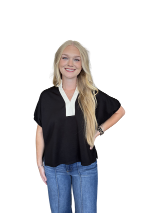 Black Cream Trim Scuba Top
