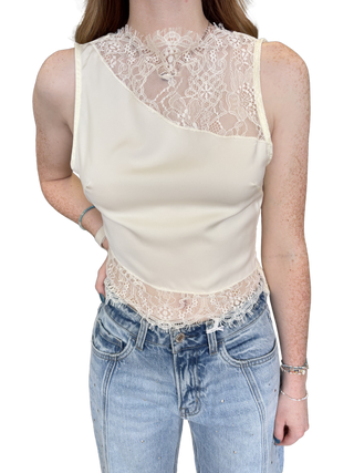 White Lace Detail Sleeveless Top