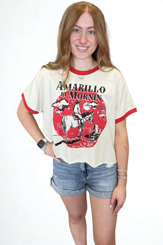 Amarillo By Morning White/Rd Crop Ringer Graphic T-Shirt