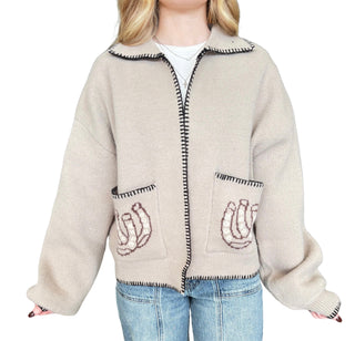 Western Whipstitch Zip Sweater Jacket