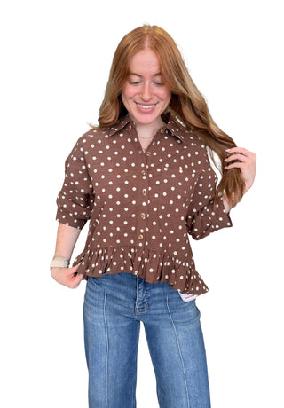 Polka Dot Ruffled Hem Blouse