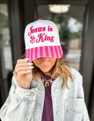 Jesus Is King Pink Stripe Hat