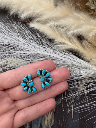 Genuine Turquoise Half Cluster Earrings