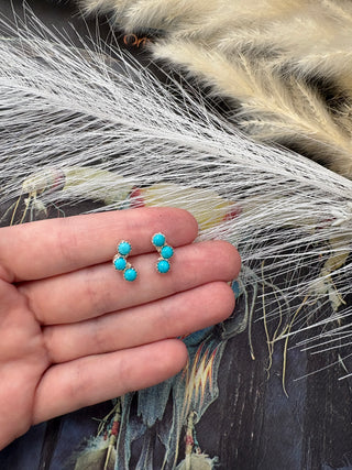 Genuine Turquoise 3 Stone Earrings
