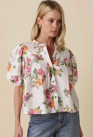 White Pink Floral Baby Doll Top