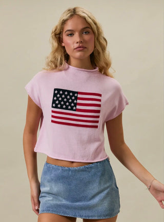 Mock Neck "USA Flag" Graphic Sweater