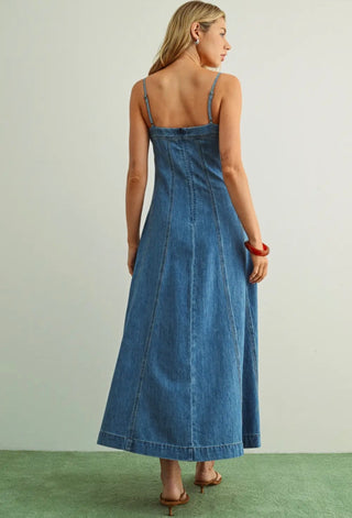 Washed Denim Paneleded Maxi Dress