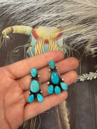 Wilson Dawes Navajo Handmade Kingman Turquoise Earrings
