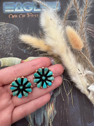 Large Copper & Turquoise Cluster Earrings