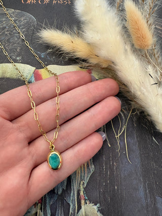 Bronze Necklace With Turquoise Drop Pendant