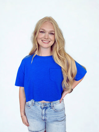 Boxy Crew Neck Top With Pocket