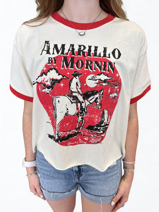Amarillo By Morning White/Rd Crop Ringer Graphic T-Shirt