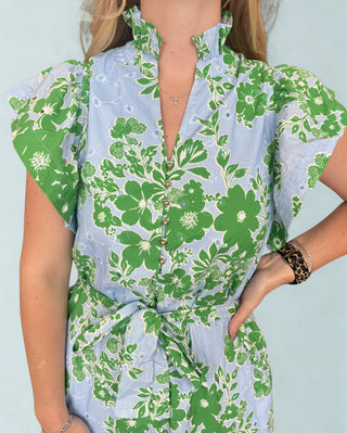 Floral print flutter sleeve midi dress featuring split V-neck