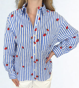 Strawberry Embroidered Button Down Blouse