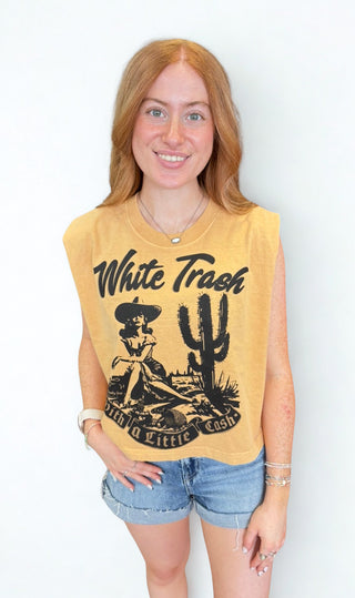 Mustard "White Trash" Boxy Muscle Graphic T-Shirt