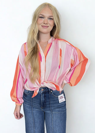 Pink Stripe Long Sleeve Button Down Shirt
