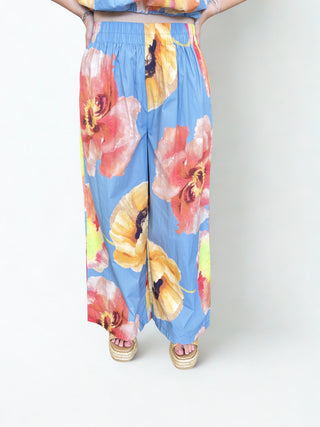 High Waist Ruffle Flower Wide Pants