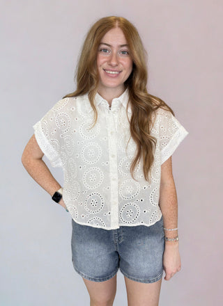 Eyelet Cropped Button-up Shirt