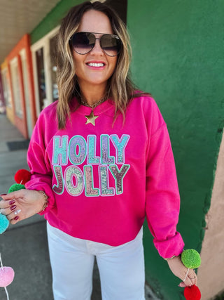 Pink Sequin Holly Jolly Pullover
