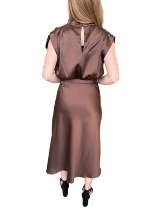 Waist Tie Sleeveless Midi Dress With Cowl Neck