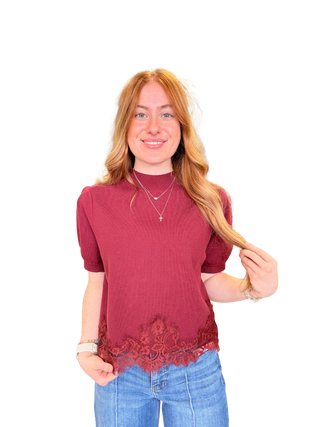 Solid short puff sleeve sweater top with a mock neck