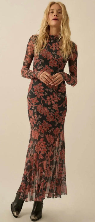Floral Mesh Maxi Dress