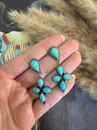 Sterling Silver Genuine Turquoise Detailed Earring